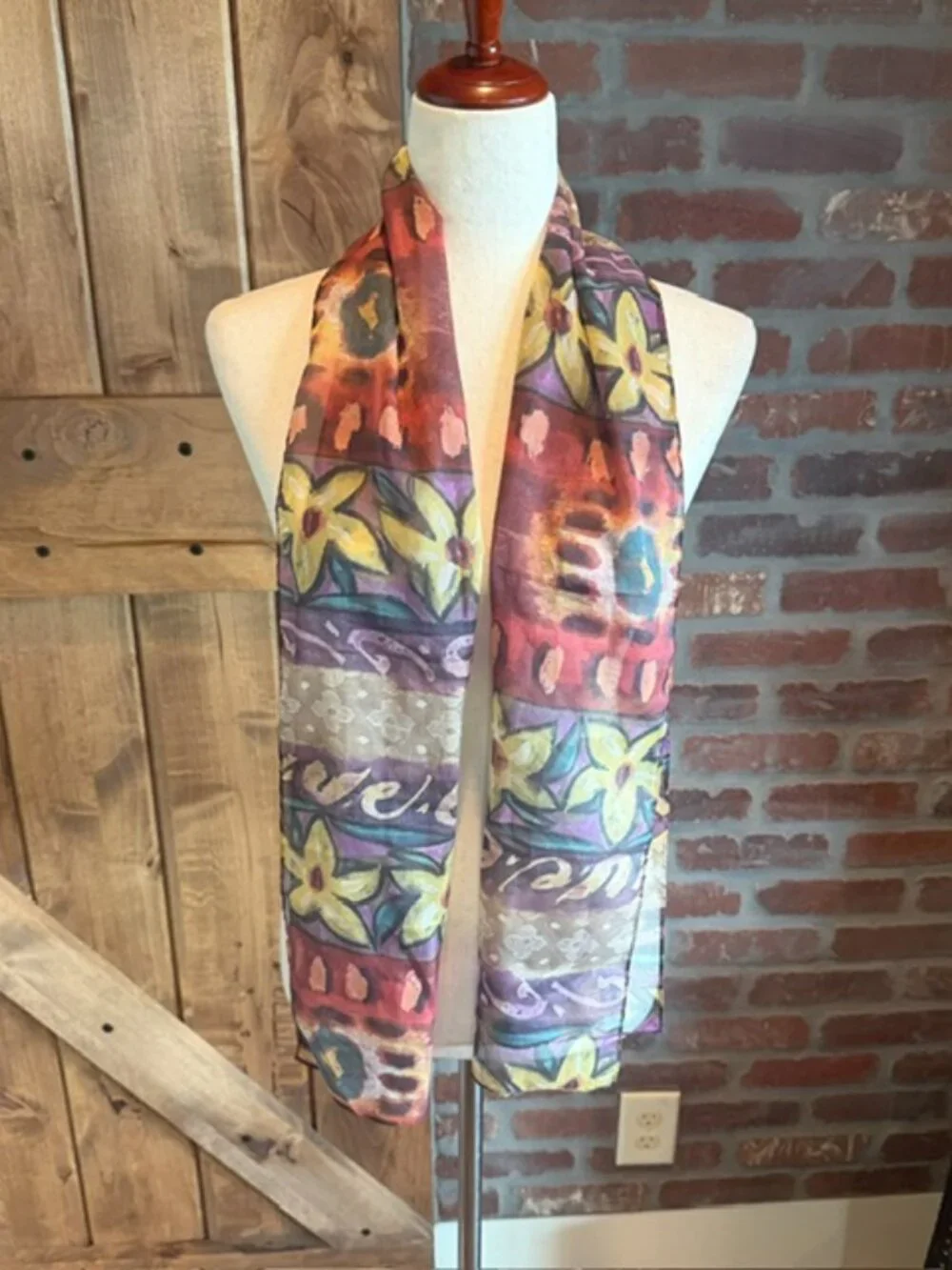 Semi Sheer Floral Abstract Oblong Scarf Wrap Shawl 11x58 Multicolor Boho